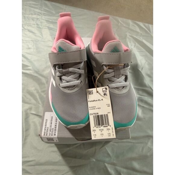NIB! Adidas FortaRun EL K Toddler Shoes - Grey/Pink/Teal Size 11K - Picture 3 of 7